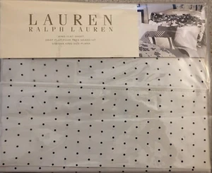 RALPH LAUREN 3pc PORT PALACE KING FLAT-2 KG PILLOWCASES WHITE BLACK DOT NWT Rare - Picture 1 of 10