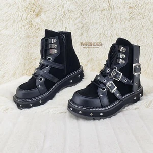 Emily 278 Black 1.25" Studded Platform Multi Strap Ankle Boot Shoes DEMONIA - Picture 1 of 12