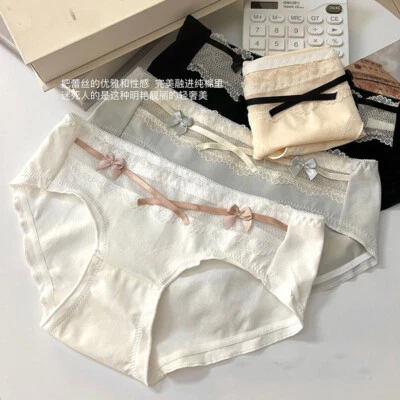 Paquete de 4 bragas dulces para mujer calzoncillos algodón lazo bragas ropa interior escolar nuevas Foto 1 de 4