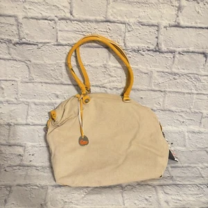 NWD Dooney and Bourke Canvas Purse Handbag Tan Yellow Leather Straps - Picture 1 of 16