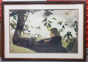 Vintage LITHO PRINT Andrew Wyeth: Helga In The Orchard  37 X  26.5 Inch - Picture 1 of 17