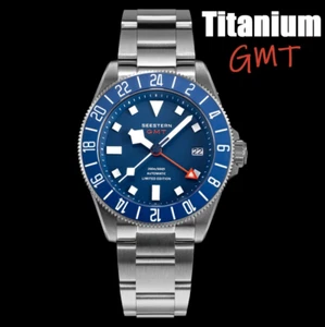 SEESTERN Titanium series, GMT, Blue, NH34, Sapphire, 200m Diver, Diving, BNIB - Picture 1 of 15