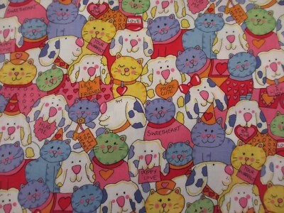 OOP Becky Christian DOGS AND CATS LOVE Fabric  30" by 44" - Image 1 of 3