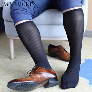 Hot Sale New 2Pairs Lot Men's Sexy Knee High Long Striped Dress Silk Sheer Socks