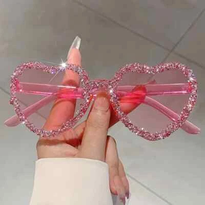 Heart Shaped Frameless Rhinestone Decoration Glasses Fashionable Red Glasses - Image 1 of 4
