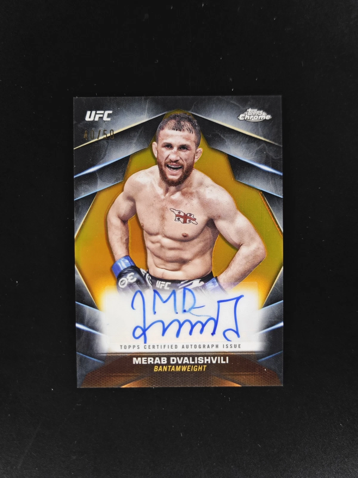 2024 Topps Chrome UFC Merab Dvalishvili Chrome Veteran Auto Gold /50 MDJ1Y