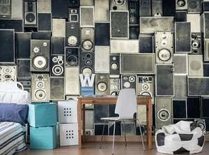 Music Wallpaper Wall Mural Speakers Paper Poster Rock & Roll Teenagers Boys Room - Picture 1 of 9