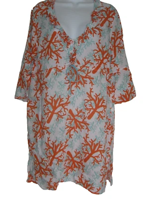 MUD PIE BAG LADY BEACH COVER 100% LINEN BELL 3/4 SLEEVES SIZE MEDIUM - Image 1 of 4