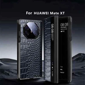 Genuine Leather Flip Case For Huawei Mate XT Alligator Pattern Window View Cover - Picture 1 of 30