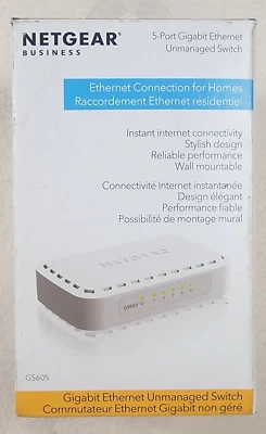 New NETGEAR Business 5 Port Gigabit Ethernet Unmanaged Switch GS605NA Connection - Image 1 of 4