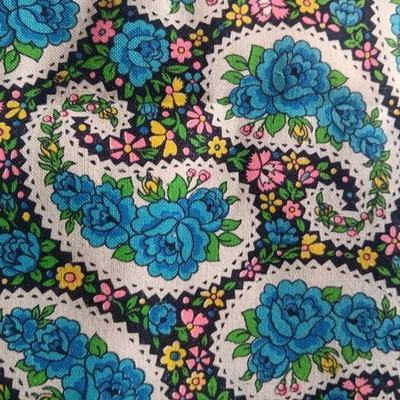 Vintage Cotton Fabric Flora Paiselyl Flowers in  Blue 43 x 3 1/4 yds Cottagecore - Image 1 of 4