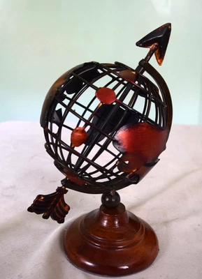 Desktop Metal/Wrought Iron Spinning  Globe w/Arrow & Wooden Base - Image 1 of 4
