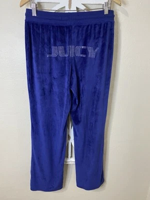 JUICY COUTURE large BLUE STUD SPELLOUT VELOUR SOFT WIDE LEG TRACKPANTS - Image 1 of 4