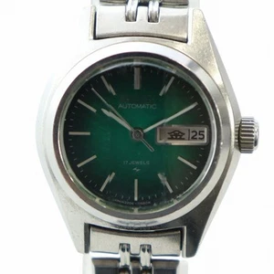 【Wristwatches】SEIKO Watch Quartz Logo Calendar Date Cut Glass Green Dial Silver - Picture 1 of 6