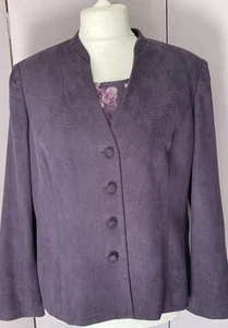 Jacques Vert Purple Jacket with Matching Floral Wool Top Uk16/18 VGC - Picture 1 of 11