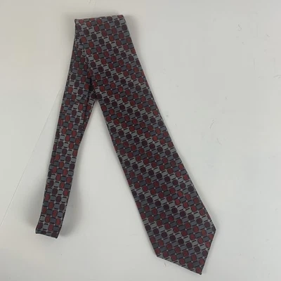 Corbata de diseñador 100 % seda PLATINUM DESIGNS para hombre geométrica plateada roja granate Foto 1 de 4