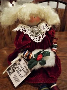 Button Box Doll Blonde Handmade Victorian Christmas Shelf Sitter Buttons Spools - Picture 1 of 12