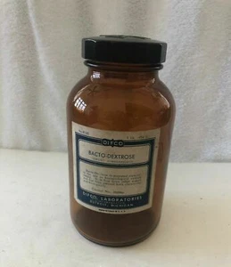 BOTELLA DE MEDICINA DIFCO BACTO DEXTROSA vidrio ámbar vintage medicina farmacia - Imagen 1 de 6