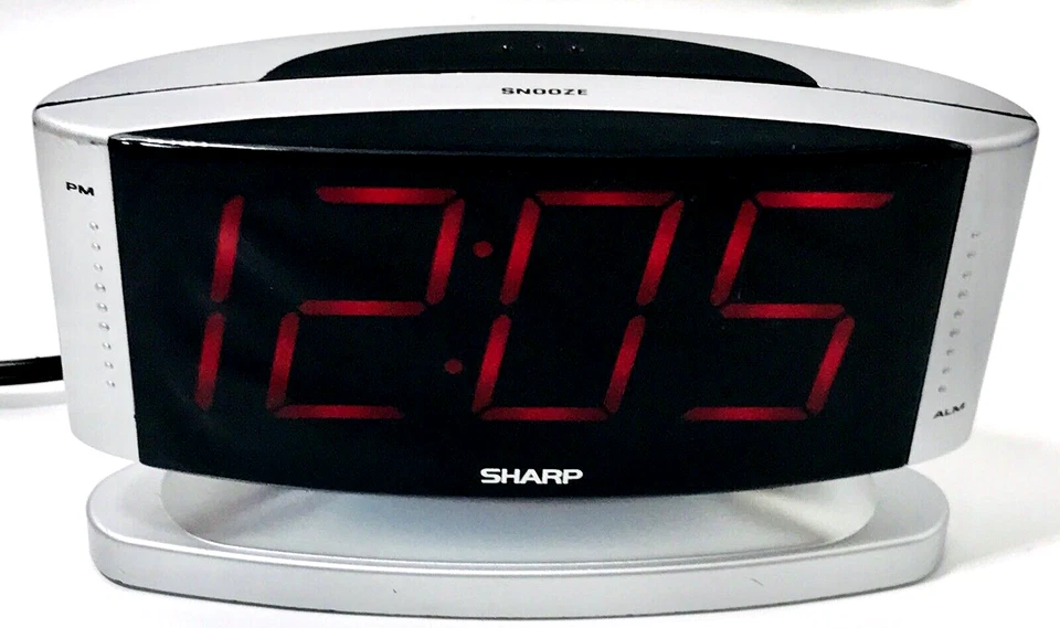Sharp LED Digital Alarm Clock, Swivel Base, Silver Case, Red Display, SPC033D - Image 1 of 4