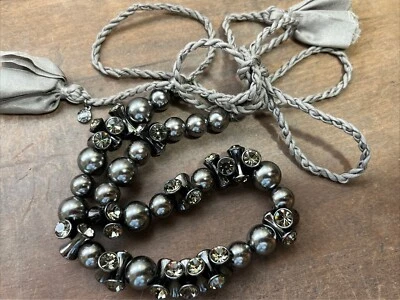 J. Crew 女式珍珠串珠水钻项链流苏丝绸绳领带闭合 — 第 1/4 张图片