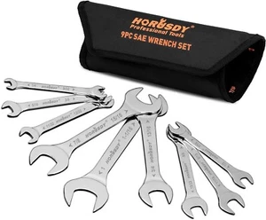 9-Piece Thin Wrenches Set | SAE | 1/4" - 1" Slim Spanner Set with Rolling Pouch - Picture 1 of 8