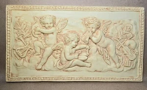 Vintage Naked Cherubs Angels Trumpet Drums Tambourine Wall Art Antique White - Picture 1 of 7