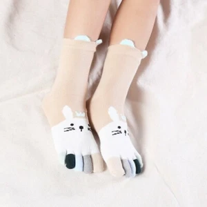 4 pares de calcetines informales dulces suaves surtidos de colores de algodón de cinco dedos para niños niñas - Imagen 1 de 10