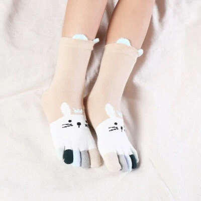4 Pairs Kids Girls Cotton Five Finger Toe Socks Casual Sweet Soft Assorted Color - Image 1 of 4
