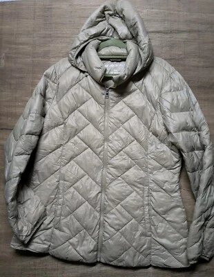 Chaqueta Abrigo London Fog Mujer Talla L Empacable Plumón Cremallera Frontal, Tostado Foto 1 de 4