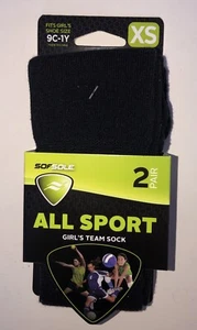 New Sofsole All Sport Girl’s Team Sock 2 Pair Black XS 9C-1Y - Picture 1 of 2
