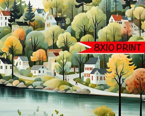 River Town Abstrakte Wandkunst 8"x10" Druck Dekor S-126 - Bild 1 von 1