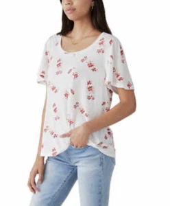 Lucky Brand Shirt Womens Large Cream Flutter Sleeve Floral Boho Cottage Peasant - Picture 1 of 3