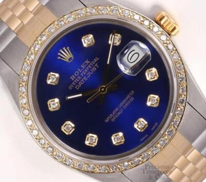 Rolex Datejust Two Tone Gold/SS 36mm 18k Diamond Bezel-Blue Diamond Dial Watch - Picture 1 of 6