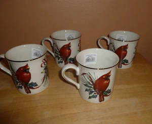 Lenox Winter Greetings Coffee Mugs 4 PC. Set Red Cardinal USA - New w/labels - Picture 1 of 9