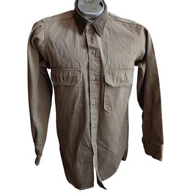 复古男式 Cabela's 狩猎衬衫小号灯芯绒领卡其色 1990 年代内布拉斯加州 — 第 1/4 张图片