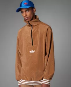Adidas Adicolor Heritage Funnel Velour Top Men's Large L Sweatshirt Jacket Brown - Picture 1 of 15