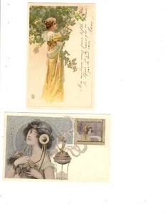 (2) Kunst Postkarten - Jugendstil schöne Frau - Bild 1 von 2