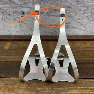 Vintage Campagnolo Record Toe Clip Set Brev Inter Alloy Wing 60 mm Italy 80s A6 - Picture 1 of 14