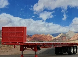 1/64 DCP RED 53' WILSON ROAD BRUTE TANDEM AXLE FLATBED TRAILER W/ BULKHEAD - Picture 1 of 4