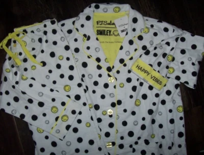 NUEVO CON ETIQUETAS PJ Salvage Marfil/Negro SMILEY FACES Franela Pijama/Juego de Salón XS HAPPY VIBES Foto 1 de 4