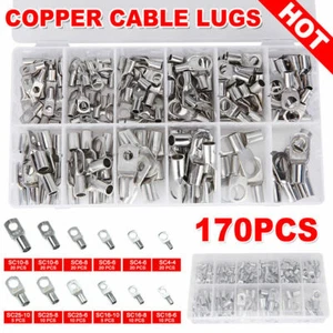 170pcs Marine Battery Wire Cable Crimp Connector Copper Ring Lug Terminal Set - Picture 1 of 12