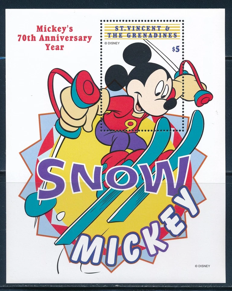 Disney St-Vincent - Souvenir Sheet Mickey Skiing #2665 (1999) - Image 1 of 1