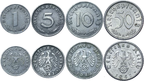 Nazi Third Reich German WW2 LOT of 4 Coins 1 5 10 50 Reichspfennig 1939-1944 SET Cover