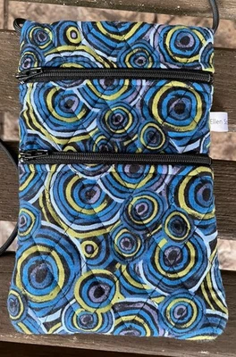 Handmade Quilted Crossbody Bag Purse Zippers 5x8” Blue Floral NEW - Image 1 of 4