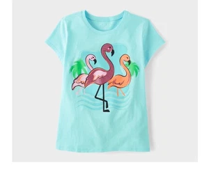 Girls Flamingo tshirt med 7/8 - Picture 1 of 1
