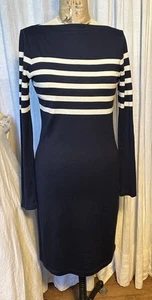 Ralph Lauren Womens Navy White Stripe Wool/rayon Knit Midi Dress Sz S Pre-owned - Picture 1 of 8