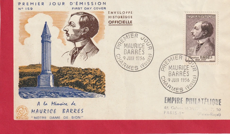 ENVELOPPE  1er JOUR FDC 1956  MAURICE BARRES - Photo 1/1