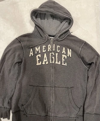 Sudadera con capucha térmica bordada con cremallera completa verde American Eagle para hombre, Y2K vintage Foto 1 de 2