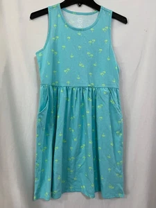 Wonder Nation Palm Tree Tank Dress Girls Play With Pockets Pale Topaz Blue NEW - Picture 1 of 3