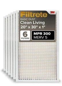3M Filtrete Dust Reduction HVAC Filter 20 X 30 X 1 Pleated 300 MPR 6-Pack MERV5 - Picture 1 of 3